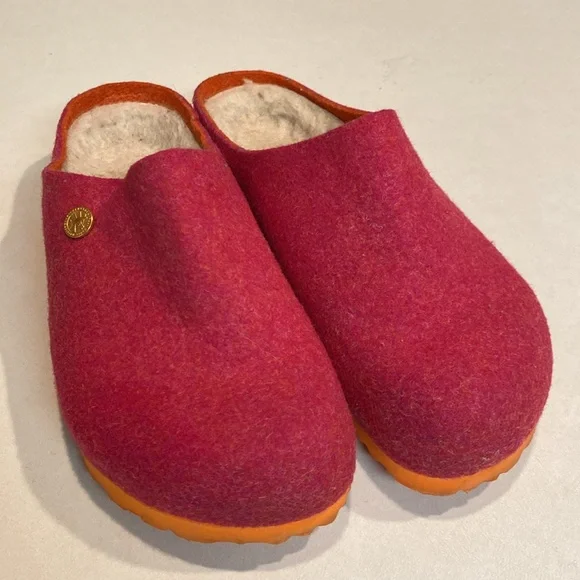 BIRKENSTOCK Kaprun Rivet Doubleface Wool Clogs Pink Fuchsia Orange Sz 39. EUC - Picture 7 of 11